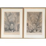 Two 19th century lithographs c.1843, 'The Interior of Sherborne Church', after William Haggett, each
