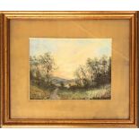 20th century landscape, oil on board, unsigned, approx. 14.5x20cm