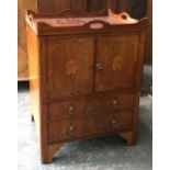 A large Regency commode nightstand, the galleried top with carry handles, over a pair of marquetry