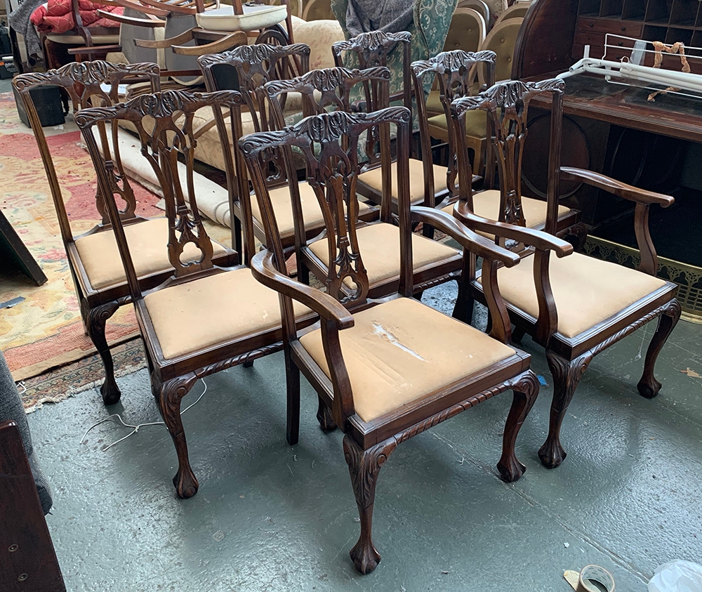 A set of eight Georgian style splat back dining chairs with drop in seats, two carvers - Image 2 of 2