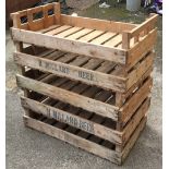 Five vintage fruit wooden fruit trays, each 77x44cm