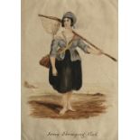 A small 19th century watercolour, 'Jersey Shrimping Girl', 14.5x10cm