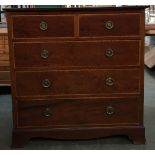 A mahogany and satinwood crossbanded chest, with two short over three long drawers, by Maple & Co.