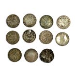 A collection of 11 maundy threepence pieces, dating 1889-1921