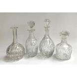 A lot of four various cut glass decanters, the tallest 30cmH