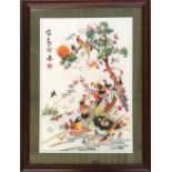 Chinese needlework depicting various birds, 51x34cm