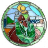 An Art Deco lead stained glass roundel, depicting mother and child, 62cmD