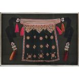 A framed Thai hill tribe apron with silver detail, 92x134cm