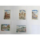 A set of five watercolours of Rome, each 13x9cm