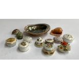 A mixed lot comprising shells, various trinket boxes including Wedgwood; scent bottles with glass