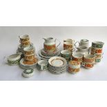 A collection of 1970s 'Pontesa Ironstone' tea wares, orange and green patterns, to include jugs,