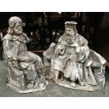 Two plaster cast seated regal figures, each approx. 50cmH