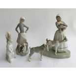 Two Lladro figurines, one a goatherd (af), together with a rabbit (af)