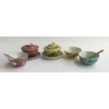 A collection of five Chinese enamelled bowls, two with covers