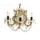 A five arm Venetian glass drop chandelier, approx. 50cmD
