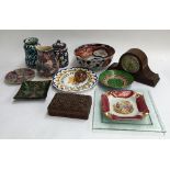 A mixed lot to include cloisonne lotus design bowl; majollica; Limoges plate etc