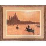 Venice at sunset, charcoal and pastel, signed Staten(?), 28x39cm