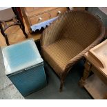 A Lloyd Loom style wicker chair and laundry basket, 52cmH