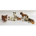 Two Goebel bulldog figurines; Royal Doulton Corgi; and various others (7)