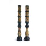 A pair 1970s Aviva Jerusalem turned olive wood candlesticks, 41cmH