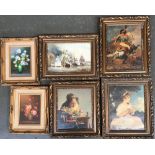 Four prints on canvas from 'The Louvre Museum', G. Chambers; Vermeer; Reynolds and Theodore