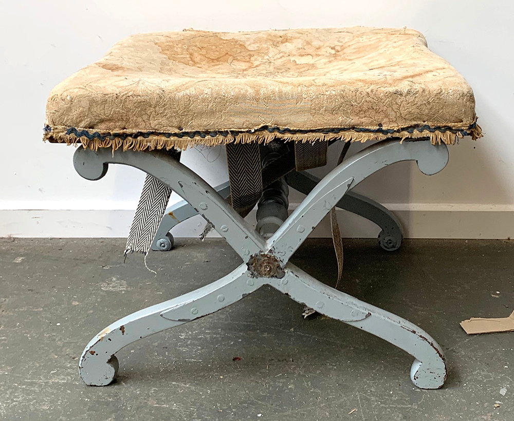 A 19th century and later painted cross frame stool, approx. 55x49x42cmH - Image 2 of 2