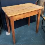 An early 20th century pine school table, 91x59x84cmH