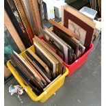 Three boxes containing a large quantity of pictures and frames