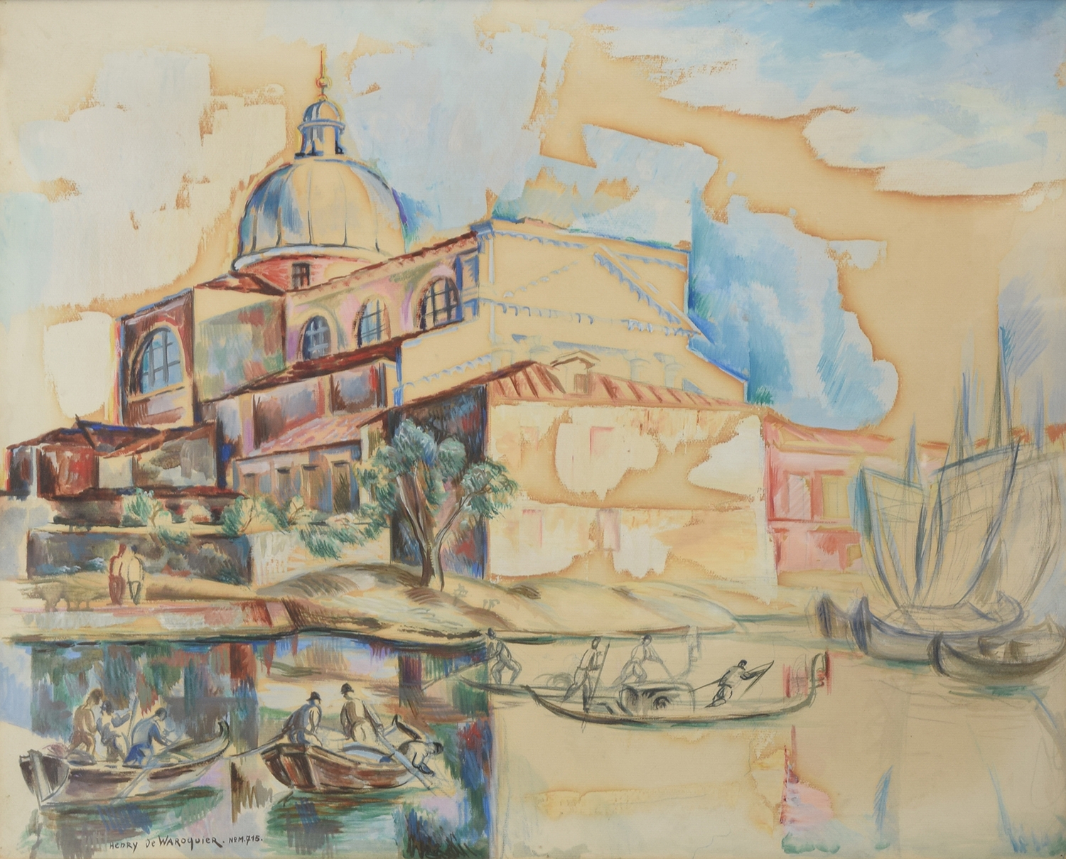 Henry De Waroquier (French 1881-1970), San Pietro, Venice, watercolour and gouache on paper,