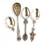 A Victorian silver berry spoon by George Unite & Sons, London 1868 maker; caddy spoon by Henry