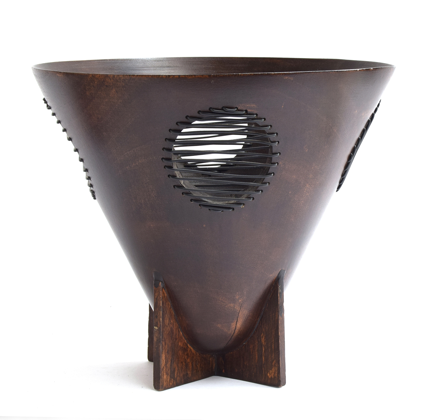 20th century, Gilles Caffier of Paris wood and leather waste paper basket, 30cm high - Image 2 of 2