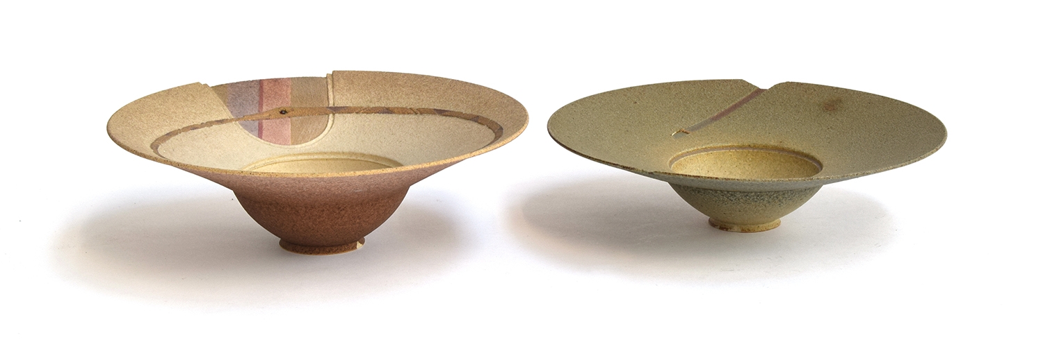 Jon Middlemiss (b.1949), two rough textured studio stoneware bowls, an Eternity Serpent bowl, the