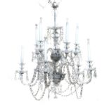 A two tier eight arm Venetian glass chandelier, with glass drop swags