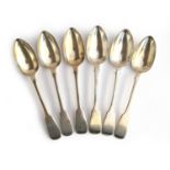 A set of six silver Old English pattern tablespoons, four by John James Whiting, London 1836; two by