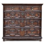 A Charles II oak geometric chest of drawers, with four graduating drawers, 98cm wide, 59cm deep,