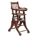 A Victorian metamorphic highchair, c.1900, with mechanical folding system activated by a lever,
