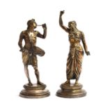 After Emile Guillemin (1841-1907), a pair of silvered bronze figures, 23cm high and 26cm high