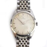 An Omega gent's stainless steel wrist watch, c.1950s, cal.284 manual wind, the textured dial with