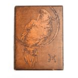 An unusual early 20th century wooden notepad cover decorated with pyrography designs of