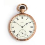 A 9ct gold open face pocket watch by Elgin USA, the white enamel dial with Roman numerals and