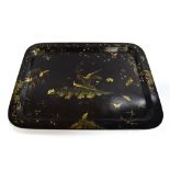 A large Regency papier mache and chinoiserie rectangular tray, depicting pheasants amongst foliage