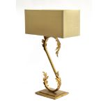 A Jim Lawrence table lamp, S form with acanthus leaves, 58cm high including shade