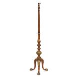 A fine mahogany and parcel gilt standard lamp, the fluted column above acanthus detail, railed on
