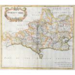 Robert Morden, map of Dorset, hand coloured engraving, c.1722, 36 x 42cm