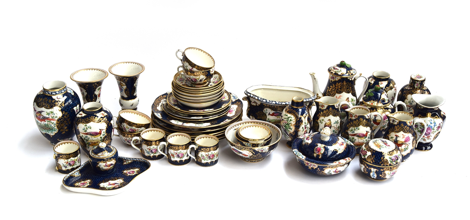 A large collection of Booths china, cobalt and gilt Chelsea birds design, 46 pieces, to include