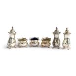A set of three salts and three peppers by Mappin & Webb, Birmingham 1932, two salts missing glass