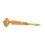 A 9ct gold (tested, no hallmark) hair pin, thought to be Cingalese, approx 11g