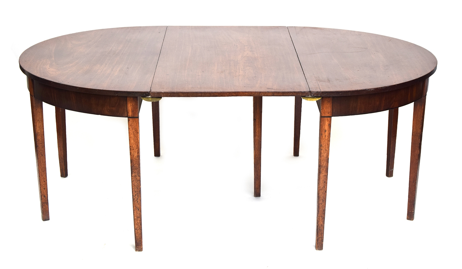 A George III mahogany D-end dining table with ebony stringing, on square tapered legs, with complete - Image 2 of 3