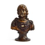 A late 17th/early 18th century continental carved giltwood and gesso bust of a woman, probably