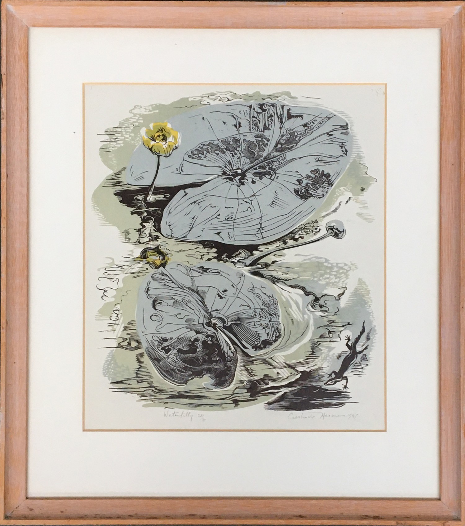 Gertrude Hermes OBE RA (British, 1901-1983), Waterlilly, lino-cut, signed and dated 'Gertrude Hermes - Image 2 of 2